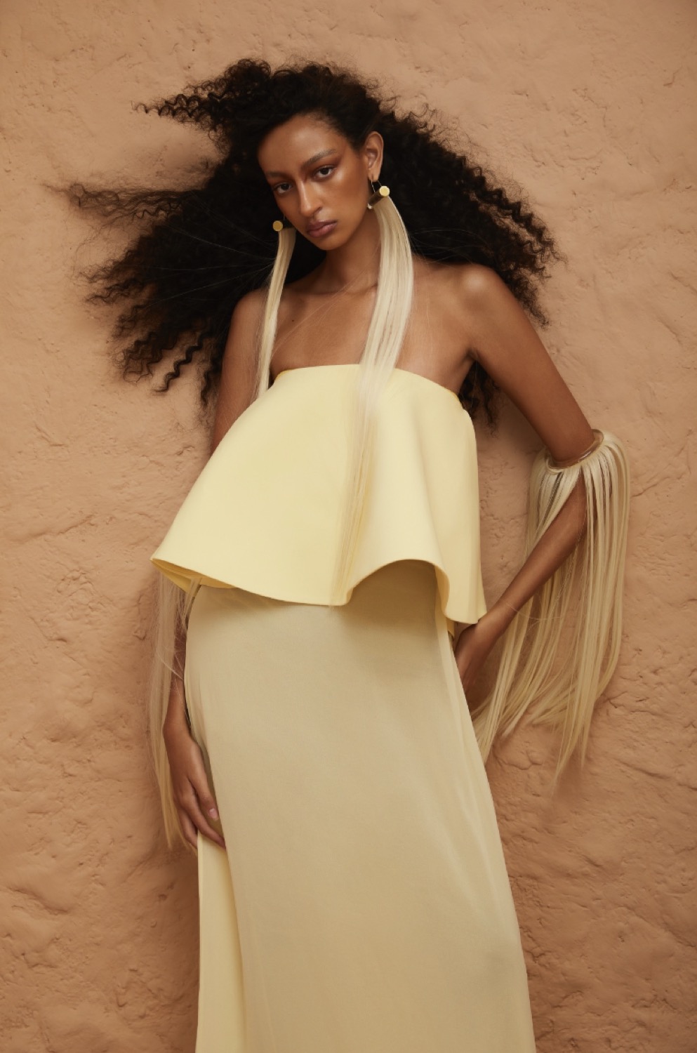 Hair editorial for Glamour, blonde hair extensions through dark curls